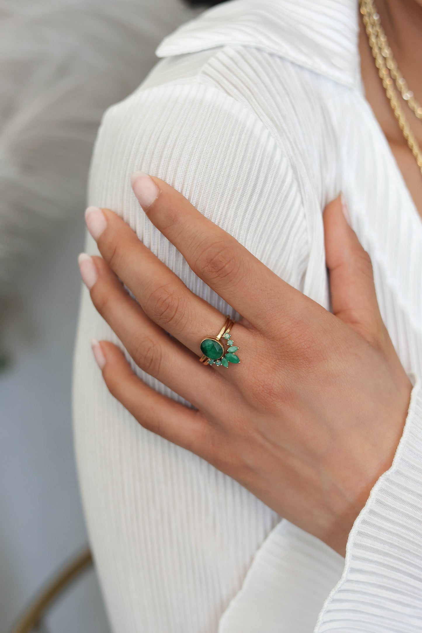 Aurora Ring Set Emerald - Gold