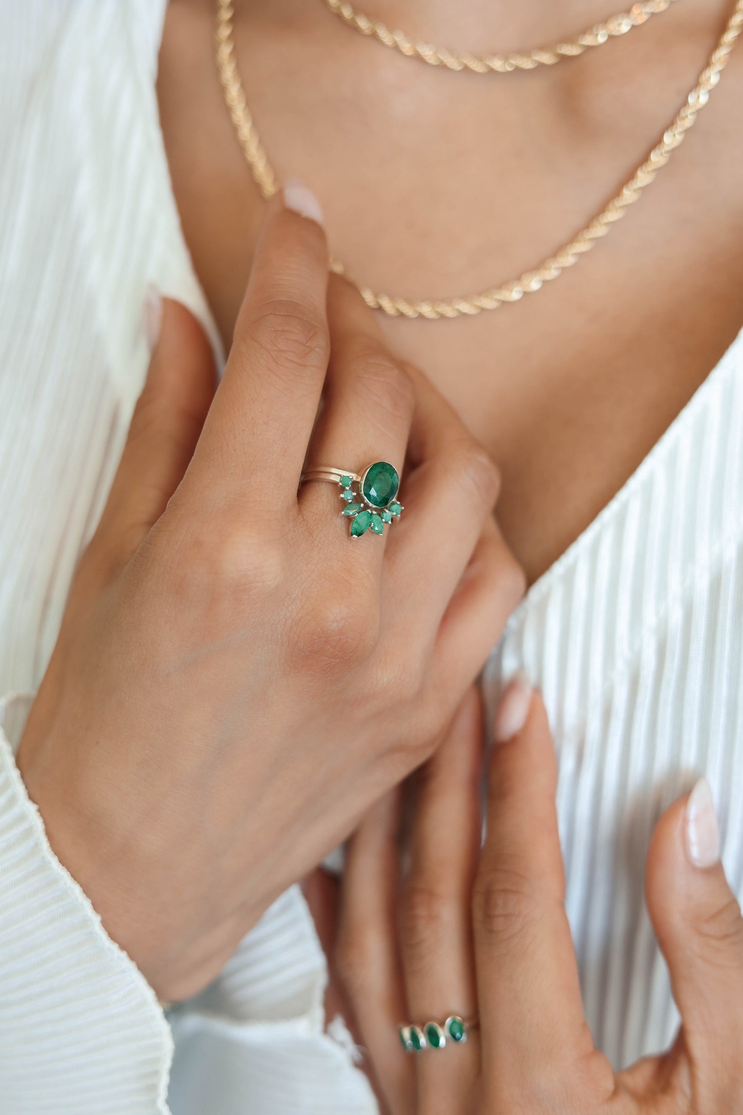 Aurora Ring Set Emerald - Silver