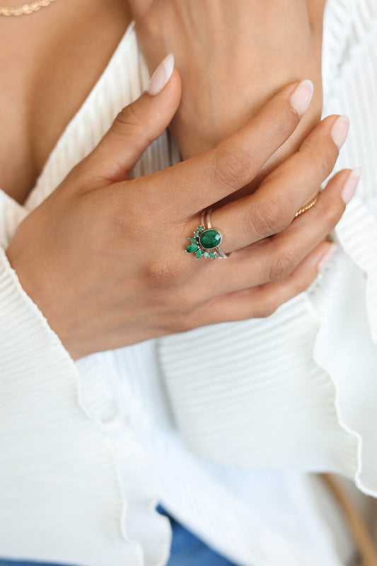 Aurora Ring Set Emerald - Silver