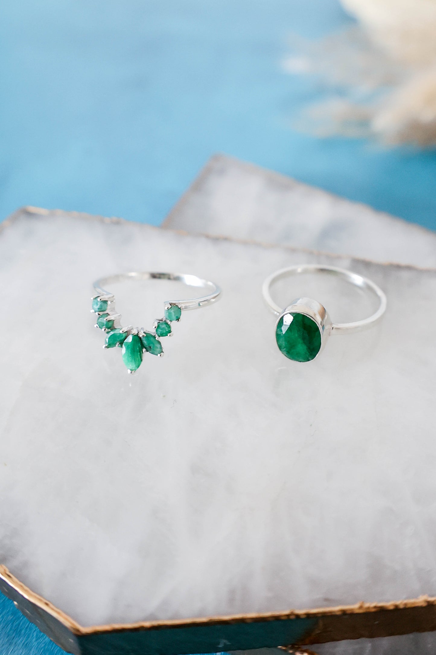Aurora Ring Set Emerald - Silver