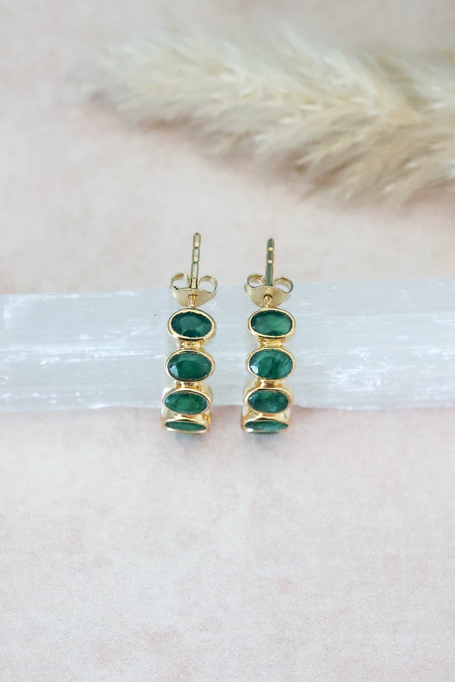 Nova Earrings Emerald - Gold
