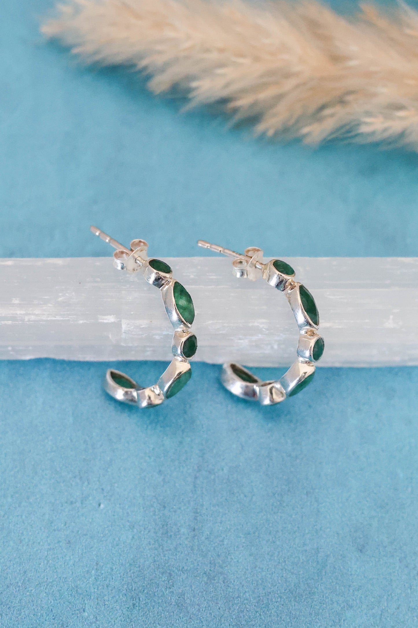 Olivia Earrings Emerald - Silver