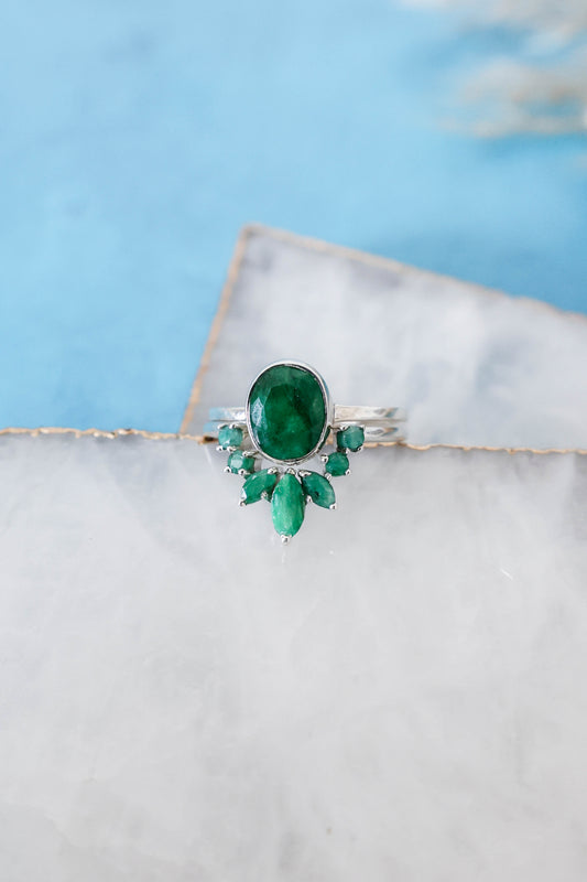 Aurora Ring Set Emerald - Silver