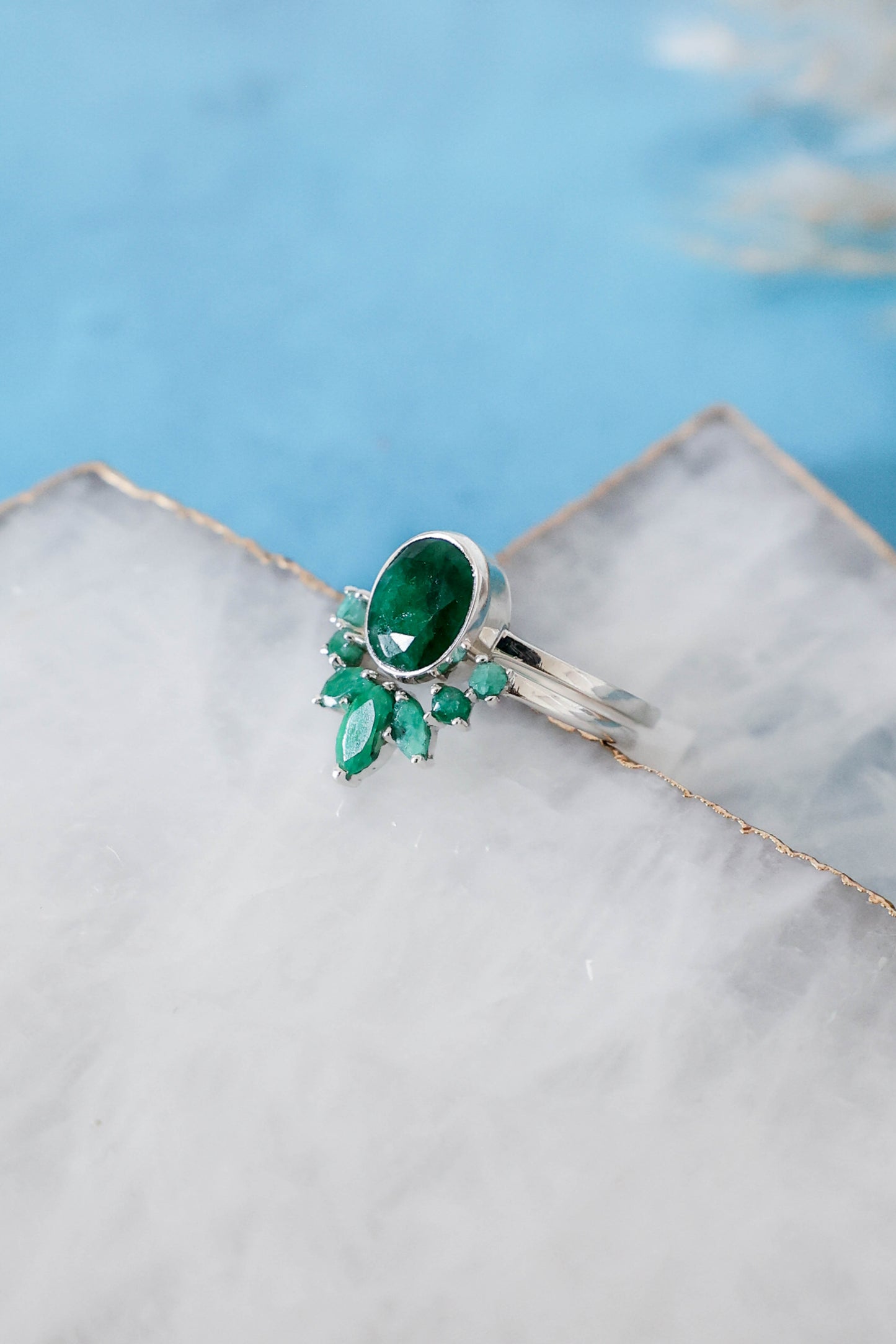 Aurora Ring Set Emerald - Silver