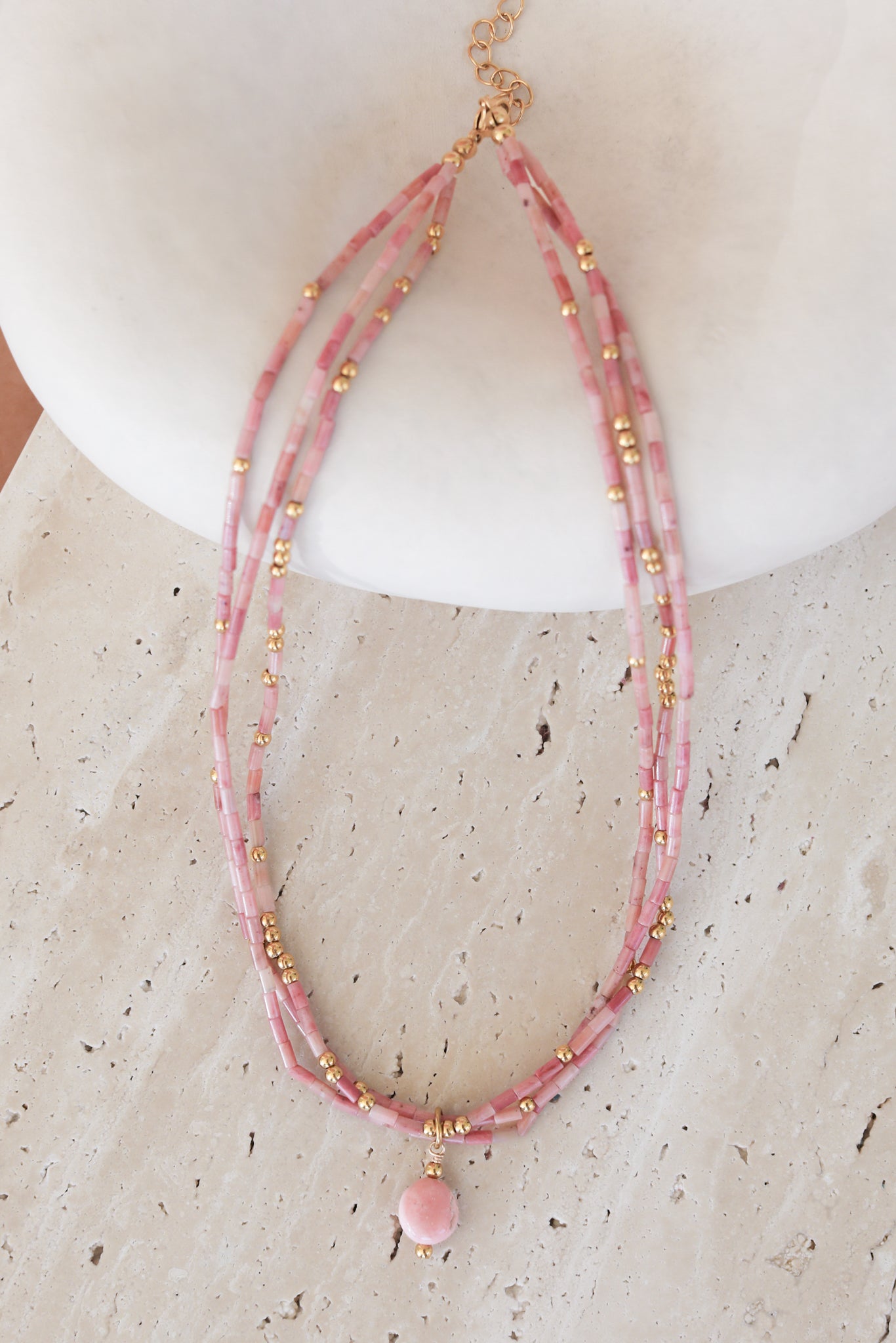 Penny Necklace - Pink Opal