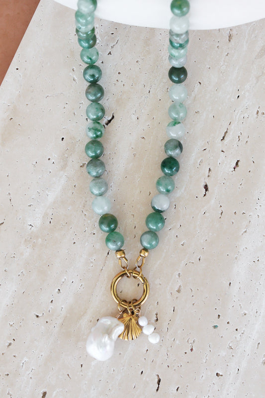 Lacy Charm Necklace - Green