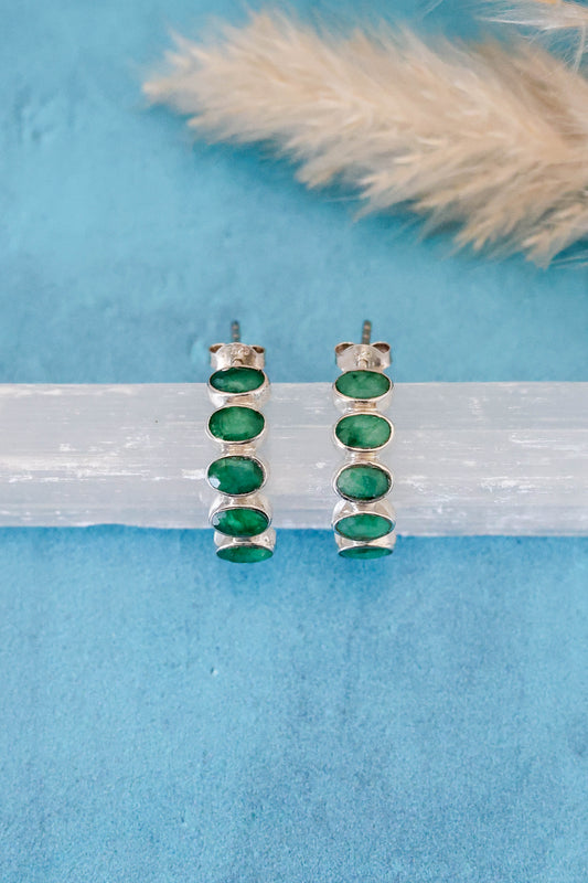 Nova Earrings Emerald - Silver