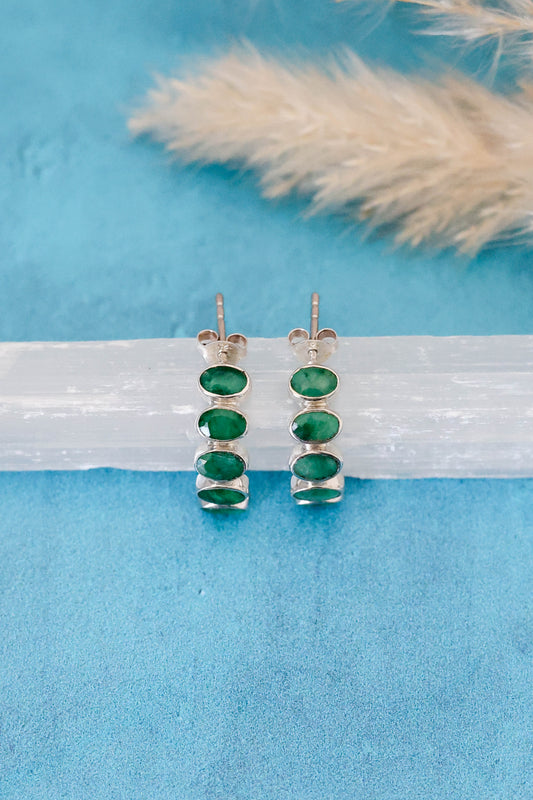 Nova Earrings Emerald - Silver