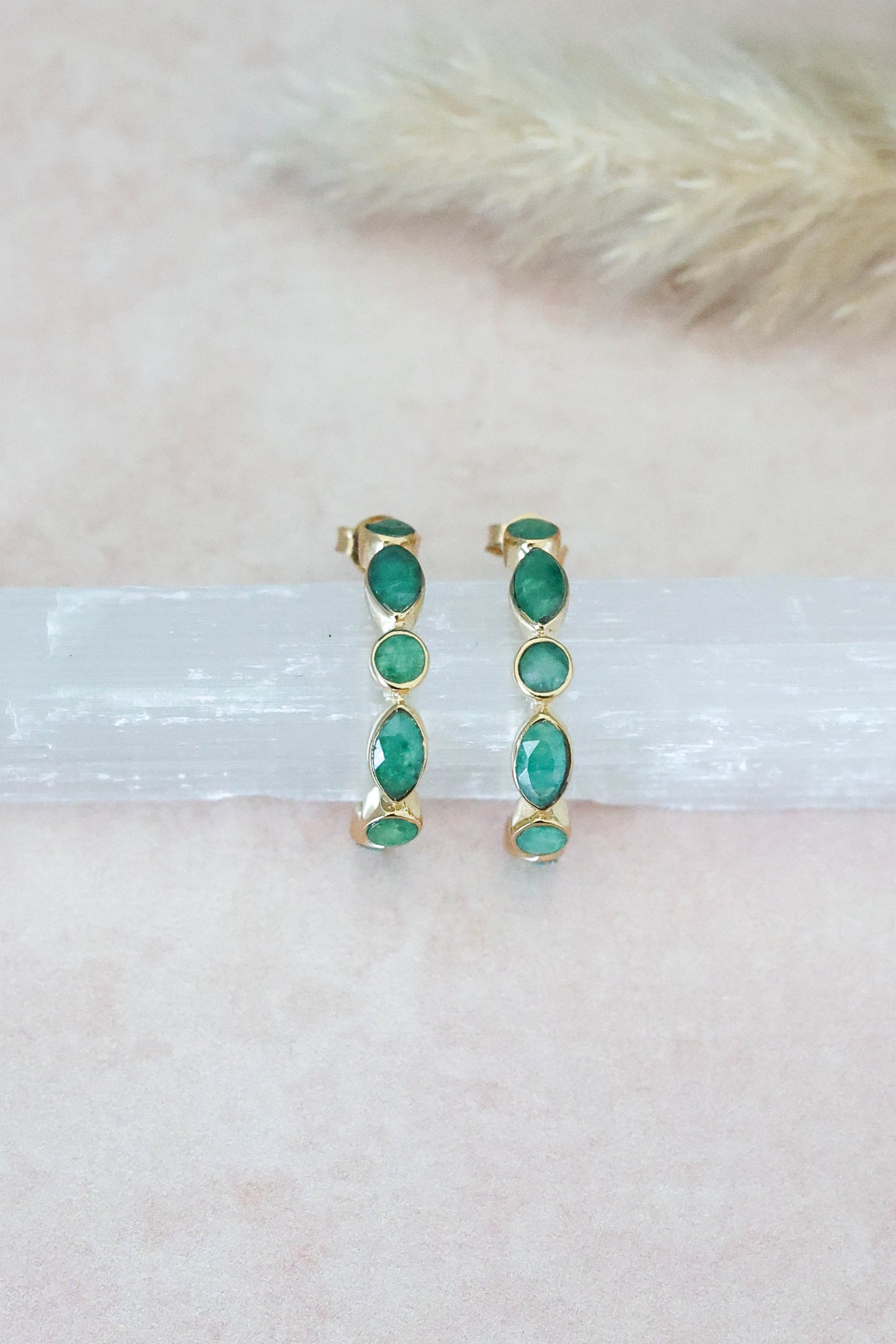 Olivia Earrings Emerald - Gold