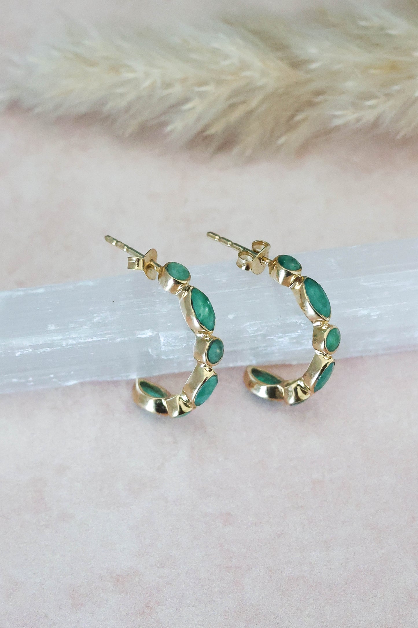 Olivia Earrings Emerald - Gold
