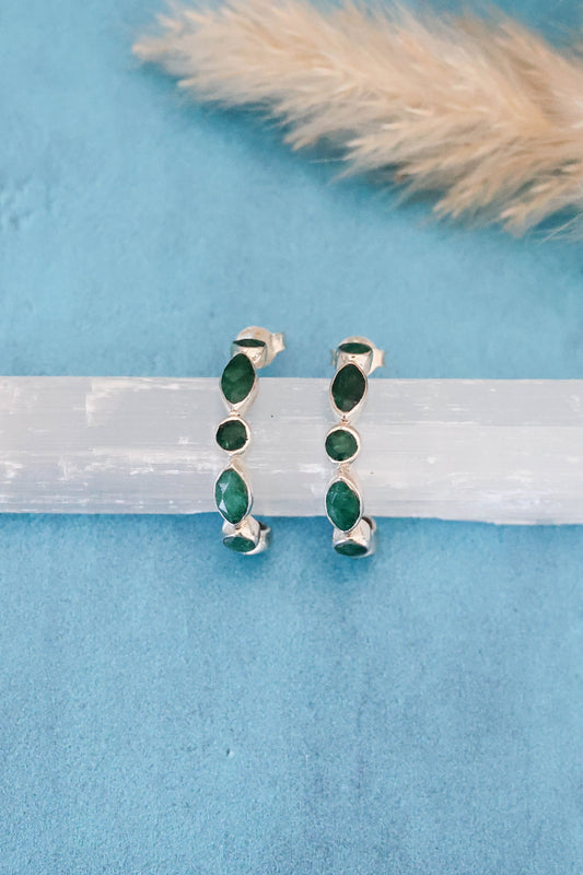 Olivia Earrings Emerald - Silver